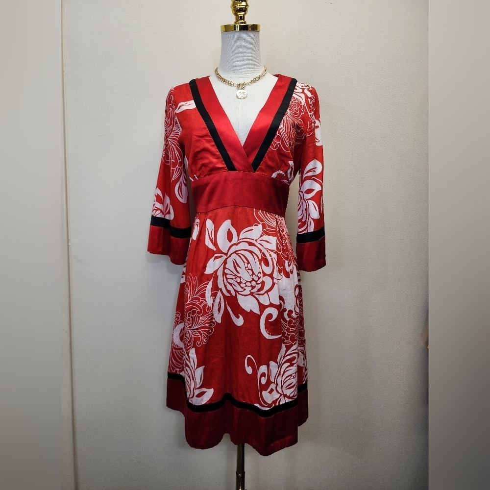 Bebe Red White Floral Mini Dress Size Medium